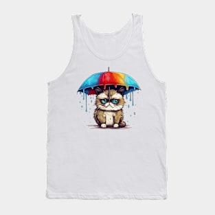 Cute anime kitty with a rainbow umbrella Tank Top